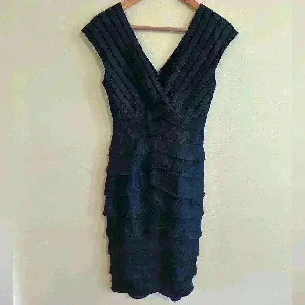 Camille La Vie Tiered Ruffle Wrap Dress Bandage Navy Size 4 Women’s Evening